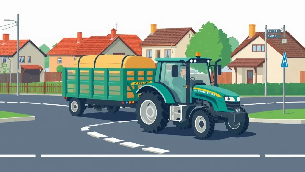 Poľnohospodársky traktor zaparkovaný na dvore pred hospodárskou budovou