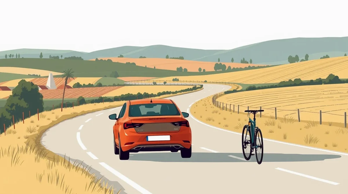 Cyklista kontroluje poškodenie laku na zaparkovanom aute po nechcenom kontakte riadidlami