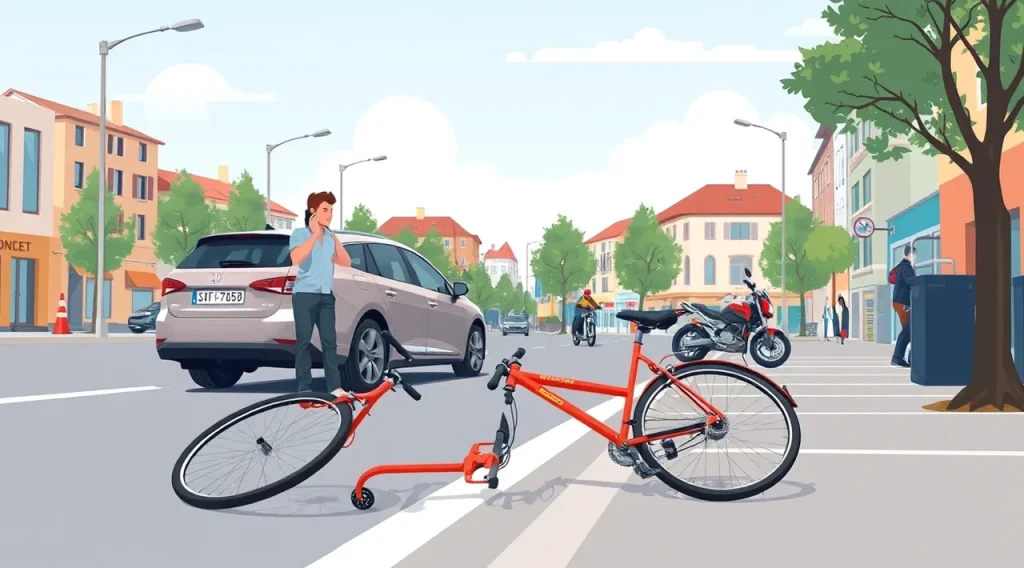 Policajné vozidlo a bicykel na okraji cesty pri dokumentovaní dopravnej nehody