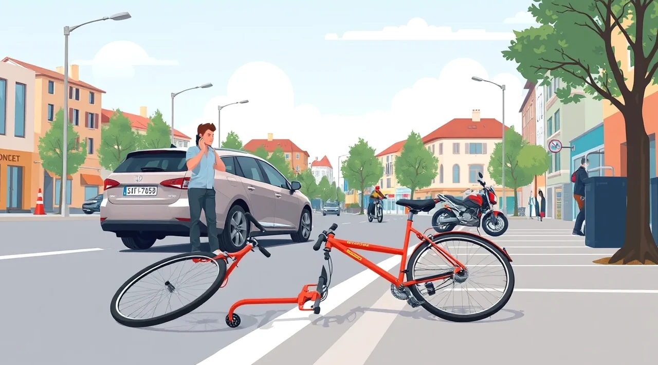 Policajné vozidlo a bicykel na okraji cesty pri dokumentovaní dopravnej nehody