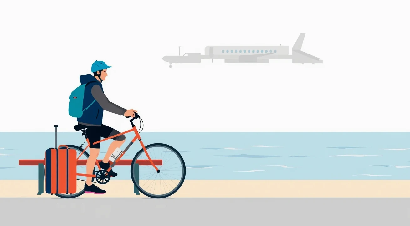 Cyklista kontrolujúci horský elektrobicykel opretý o stojan pred horskou chatou