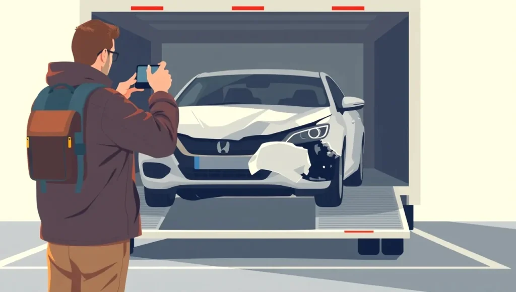 Osobné auto upevnené upínacími popruhmi na ložnej ploche autoprepravníka