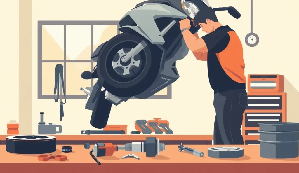 Detail upevnenia nového motocykla popruhmi a kotvou v garáži predajcu