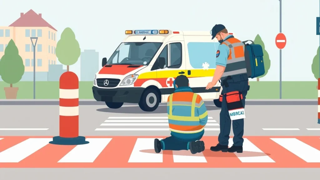 Dopravný policajt dokumentuje poškodený nárazník auta na parkovisku
