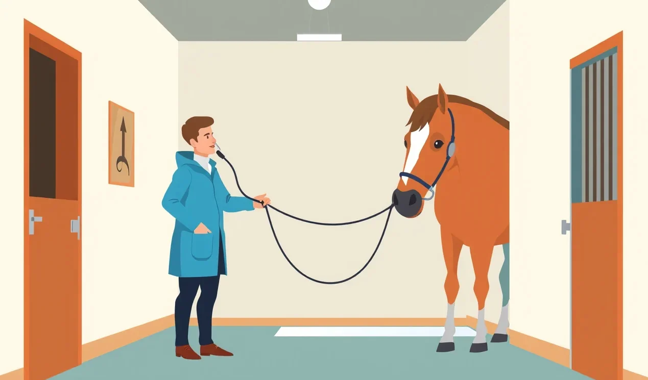 Veterinárny lekár kontroluje zdravotný stav koňa v stajni