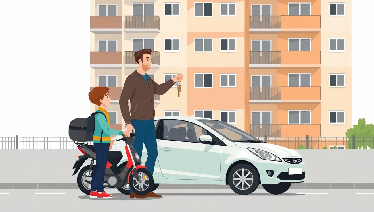 Mladý sedemnásťročný vodič šoféruje osobné auto v sprievode skúseného rodiča na sedadle spolujazdca