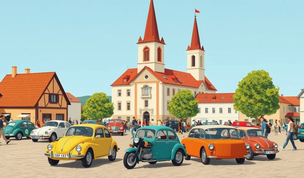 Historický automobil s otvorenou kapotou pripravený na obhliadku technického stavu