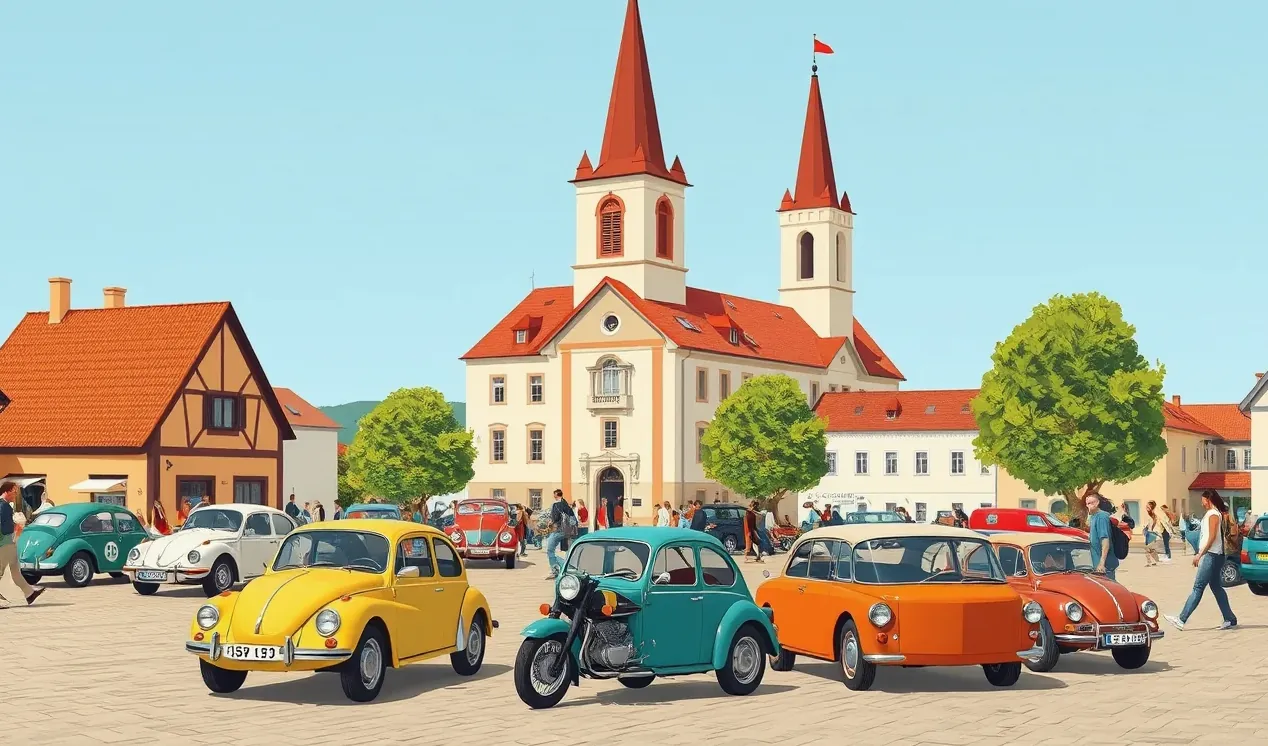 Historický automobil s otvorenou kapotou pripravený na obhliadku technického stavu