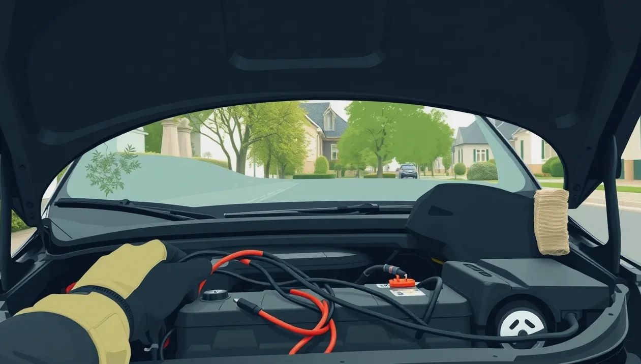 Automechanik na zdviháku kontroluje poškodené výfukové potrubie a elektroinštaláciu
