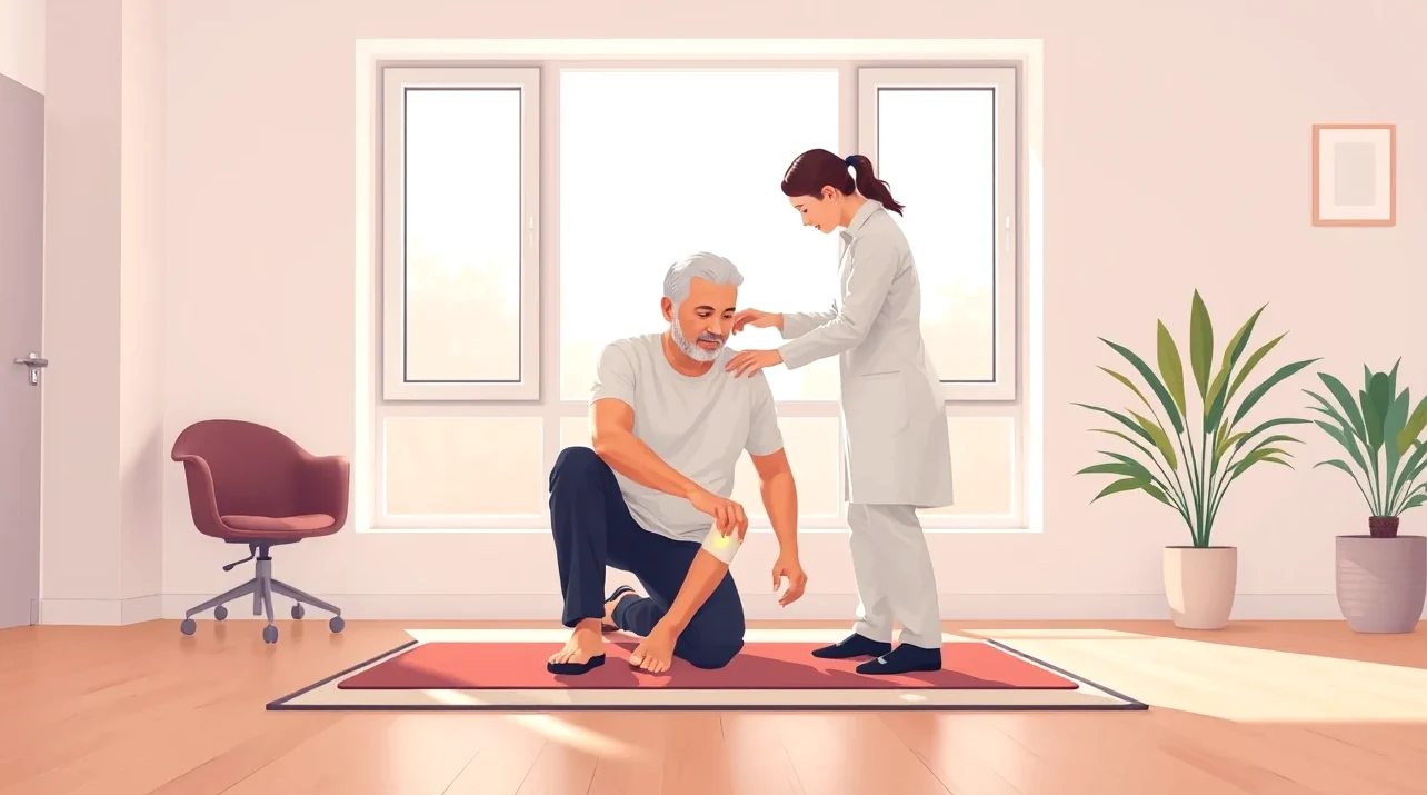 Lekár kontroluje röntgenovú snímku zraneného kolena pred začatím rehabilitácie